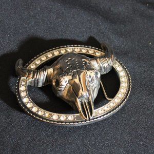 Metal Crystals Rhinestones Decorated Western Bull Buffalo Skull Belt Buckle
